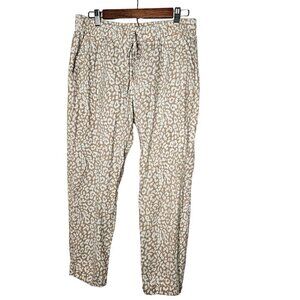 J. Crew Womens Cheeta Print Pants Size 10 Pull On Linen Cotton Blend Tan White